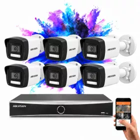   Hikvision 6 biztonsági kamerás IP kamera rendszer 8MP színes éjjellátással