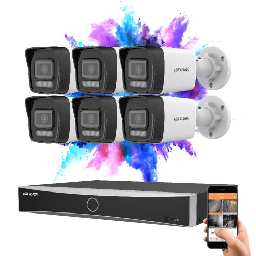 Hikvision 6 biztonsági kamerás IP kamera rendszer 8MP színes éjjellátással