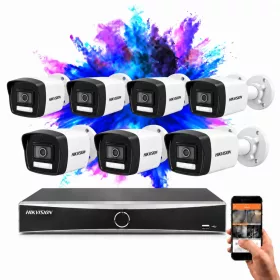  Hikvision 7 biztonsági kamerás IP kamera rendszer 8MP színes éjjellátással