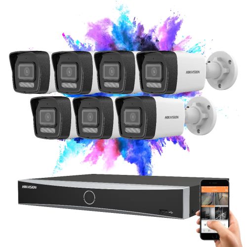 Hikvision 7 biztonsági kamerás IP kamera rendszer 8MP színes éjjellátással