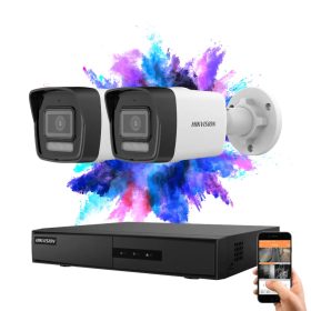   Hikvision 2 biztonsági kamerás IP kamera rendszer 4MP színes éjjellátással