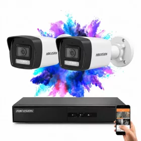   Hikvision 2 biztonsági kamerás IP kamera rendszer 4MP színes éjjellátással