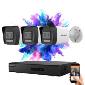   Hikvision 3 biztonsági kamerás IP kamera rendszer 4MP színes éjjellátással