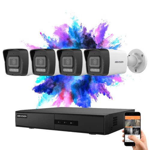 Hikvision 4 biztonsági kamerás IP kamera rendszer 4MP színes éjjellátással