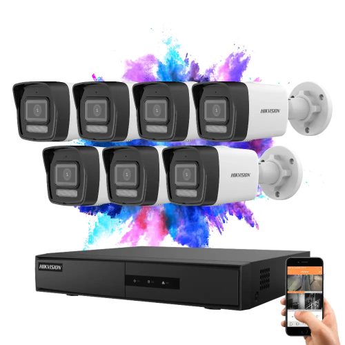 Hikvision 7 biztonsági kamerás IP kamera rendszer 4MP színes éjjellátással