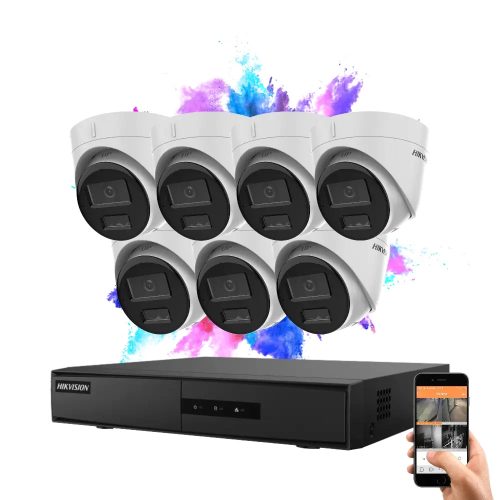 Hikvision 7 dome biztonsági kamerás IP kamera rendszer 4MP színes éjjellátással
