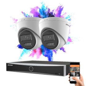   Hikvision 2 dome biztonsági kamerás IP kamera rendszer 8MP színes éjjellátással