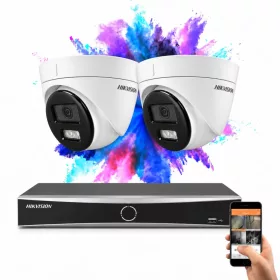   Hikvision 2 dome biztonsági kamerás IP kamera rendszer 8MP színes éjjellátással