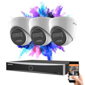   Hikvision 3 dome biztonsági kamerás IP kamera rendszer 8MP színes éjjellátással