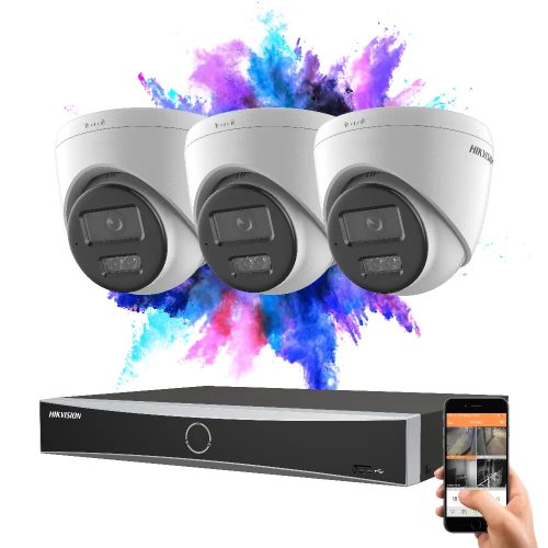 Hikvision 3 dome biztonsági kamerás IP kamera rendszer 8MP színes éjjellátással