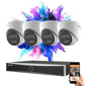   Hikvision 4 dome biztonsági kamerás IP kamera rendszer 8MP színes éjjellátással