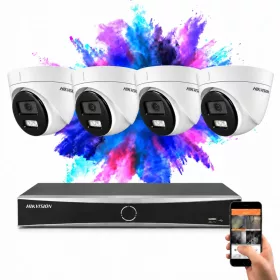  Hikvision 4 dome biztonsági kamerás IP kamera rendszer 8MP színes éjjellátással
