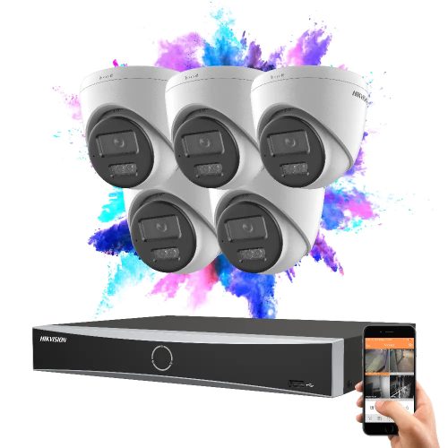 Hikvision 5 dome biztonsági kamerás IP kamera rendszer 8MP színes éjjellátással