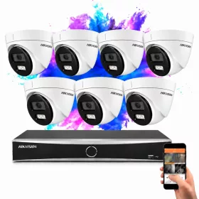   Hikvision 7 dome biztonsági kamerás IP kamera rendszer 8MP színes éjjellátással