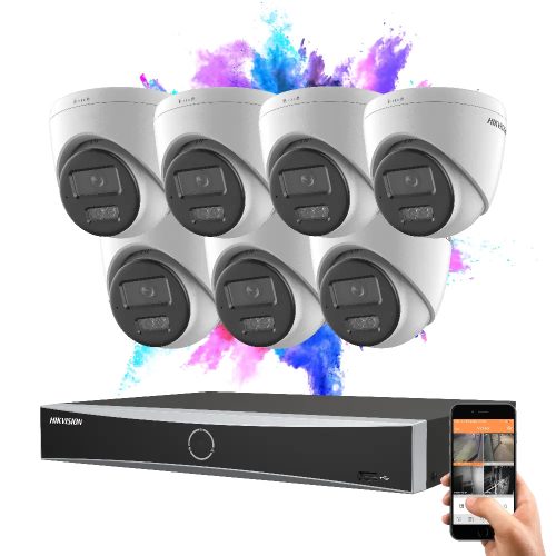 Hikvision 7 dome biztonsági kamerás IP kamera rendszer 8MP színes éjjellátással
