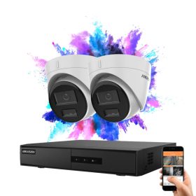   Hikvision 2 dome biztonsági kamerás IP kamera rendszer 4MP színes éjjellátással