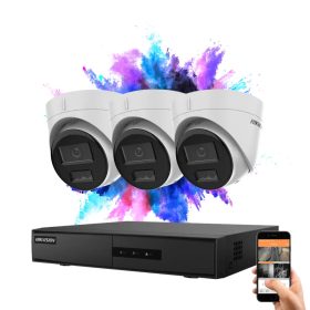   Hikvision 3 dome biztonsági kamerás IP kamera rendszer 4MP színes éjjellátással