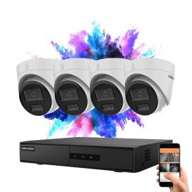  Hikvision 4 dome biztonsági kamerás IP kamera rendszer 4MP színes éjjellátással