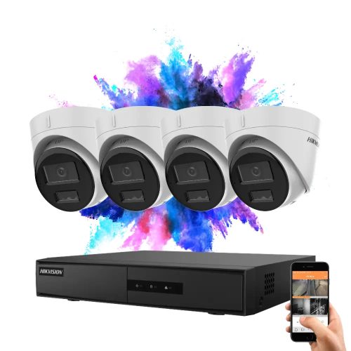 Hikvision 4 dome biztonsági kamerás IP kamera rendszer 4MP színes éjjellátással