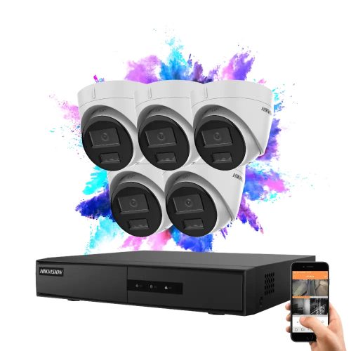 Hikvision 5 dome biztonsági kamerás IP kamera rendszer 4MP színes éjjellátással