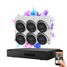  Hikvision 6 dome biztonsági kamerás IP kamera rendszer 4MP színes éjjellátással
