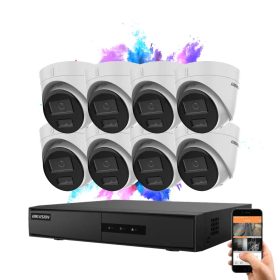   Hikvision 8 dome biztonsági kamerás IP kamera rendszer 4MP színes éjjellátással