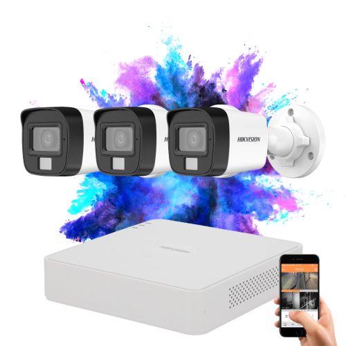 Hikvision TurboHD-TVI 3 kamerás Full HD kamerarendszer színes éjszakai képpel