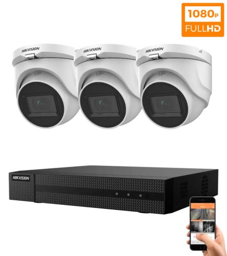 Hikvision TurboHD-TVI 3 kamerás dome biztonsági kamerarendszer 2MP