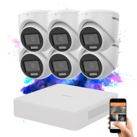 Hikvision TurboHD-TVI 6 kamerás dome kamerarendszer színes éjszakai képpel