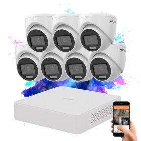 Hikvision TurboHD-TVI 7 kamerás dome kamerarendszer színes éjszakai képpel