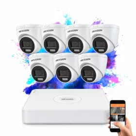Hikvision TurboHD-TVI 7 kamerás dome kamerarendszer színes éjszakai képpel
