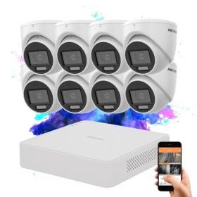 Hikvision TurboHD-TVI 8 kamerás dome kamerarendszer színes éjszakai képpel
