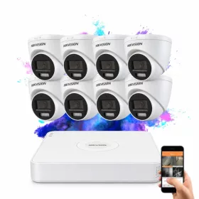 Hikvision TurboHD-TVI 8 kamerás dome kamerarendszer színes éjszakai képpel