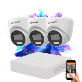   Hikvision TurboHD-TVI 3 kamerás dome kamerarendszer 5MP színes éjszakai képpel