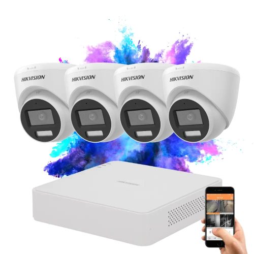 Hikvision TurboHD-TVI 4 kamerás dome kamerarendszer 5MP színes éjszakai képpel