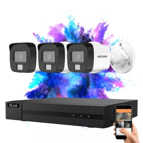 Hikvision HiLook TurboHD-TVI 3 kamerás kamerarendszer 5MP színes éjszakai képpel