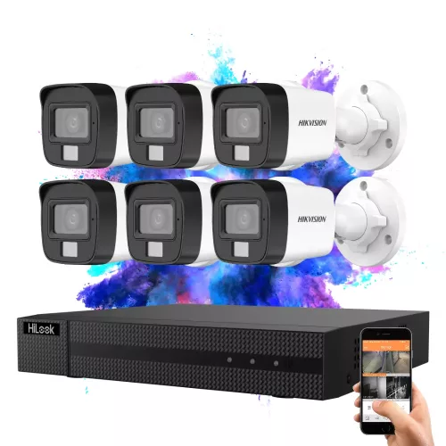 Hikvision HiLook TurboHD-TVI 6 kamerás kamerarendszer 5MP színes éjszakai képpel