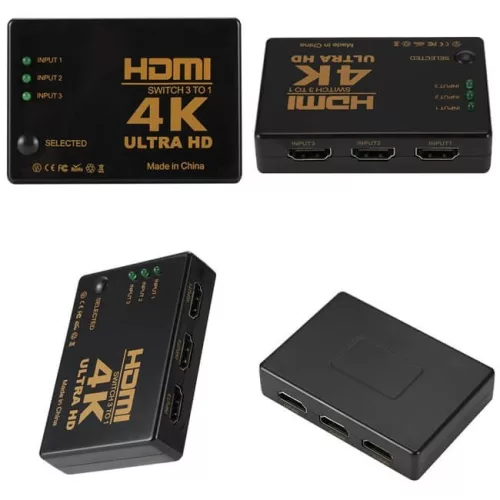 RM309 4K HDMI elosztó 3 bemenettel és távirányítóval