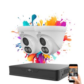   Uniview 2 dome kamerás IP kamera rendszer 4MP színes éjszakai látással