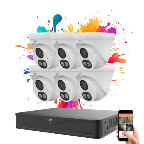 Uniview 6 dome kamerás IP kamera rendszer 4MP színes éjszakai látással