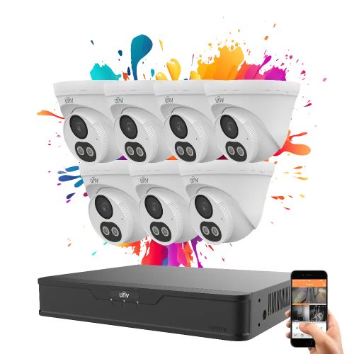 Uniview 7 dome kamerás IP kamera rendszer 4MP színes éjszakai látással