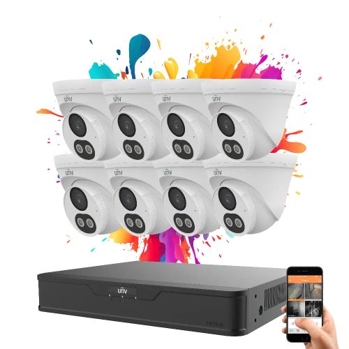 Uniview 8 dome kamerás IP kamera rendszer 4MP színes éjszakai látással